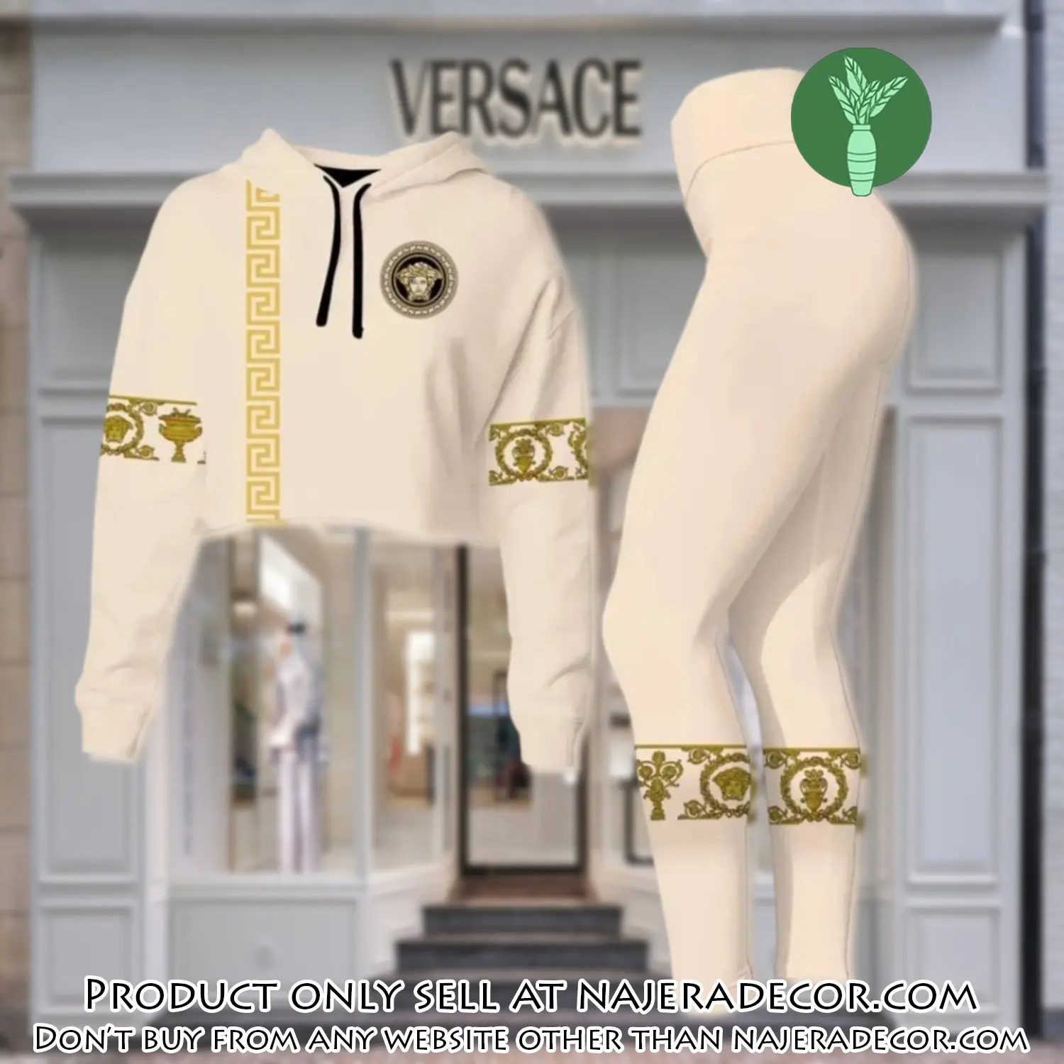 Versace medusa cream luxury brand clothes leggings and crop top set for women njr2644061